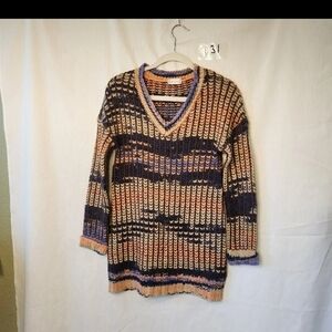 Altar'd State Navy, Purple and Peach Color V-Neck Sweater Small. Tunic Length